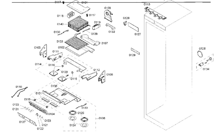 Cabinet Assy Diagram and Parts List for B18IF70NSP 07 Bosch Freezer