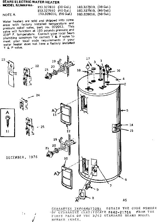 Replacement Parts Diagram and Parts List for 153327810  Kenmore Water Heater