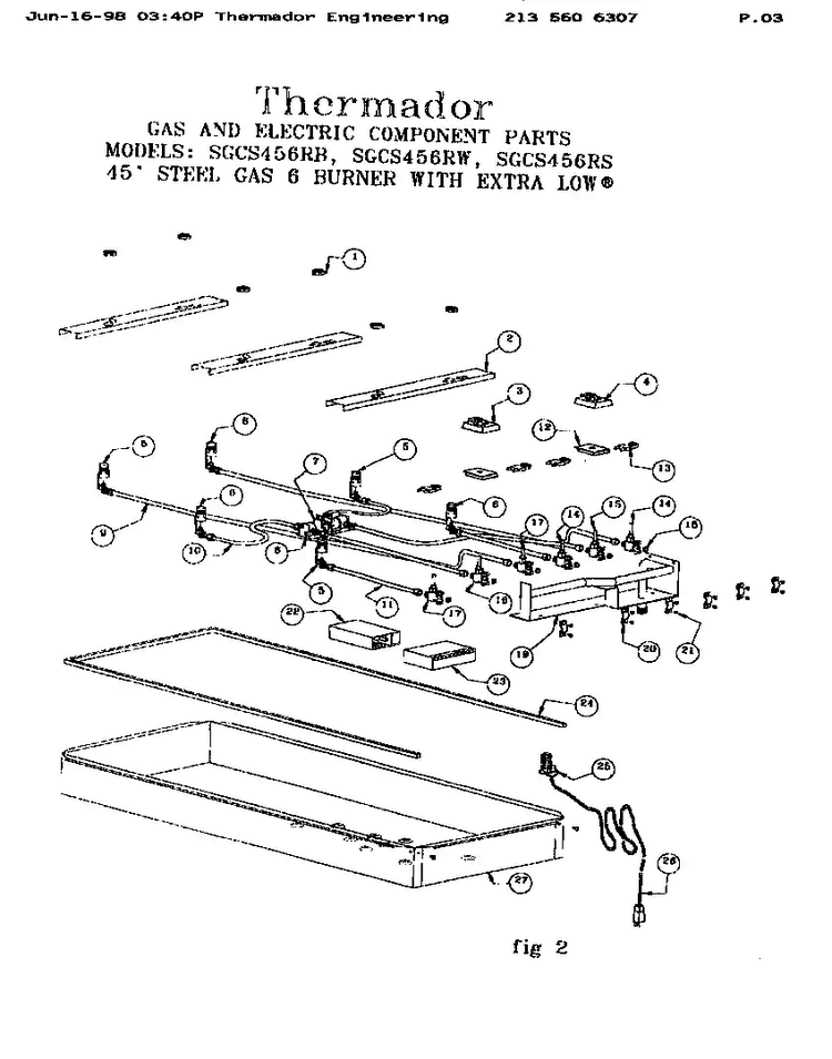 Gas And Electric Components Diagram and Parts List for SGCS456RS  Thermador Cooktop