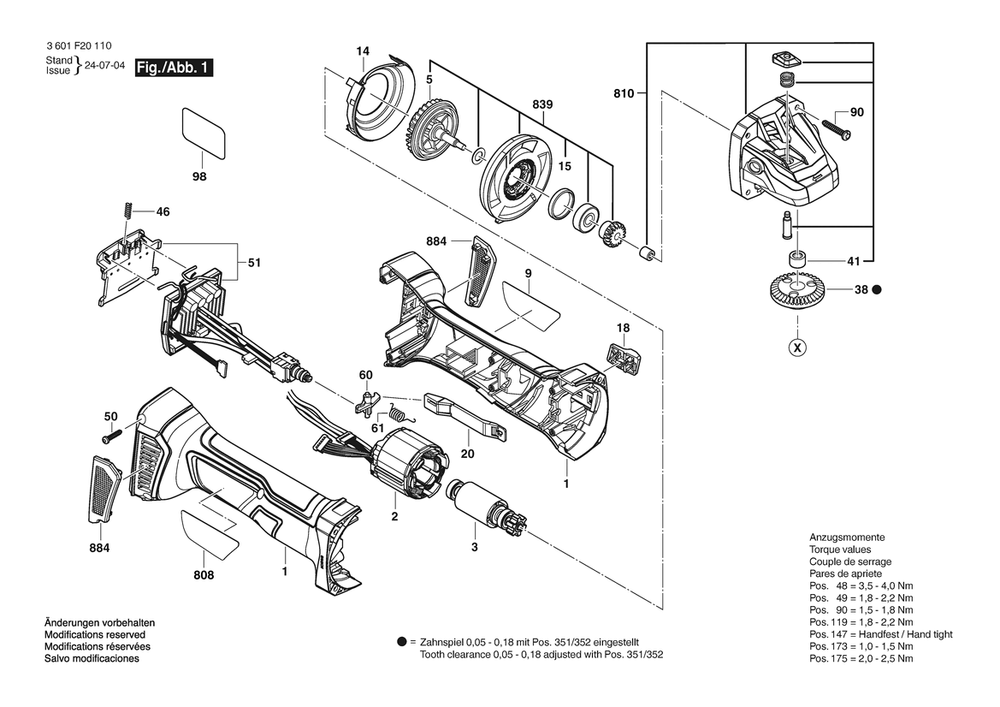 Section 1 Diagram and Parts List for 3601F20110  Bosch Miscellaneous