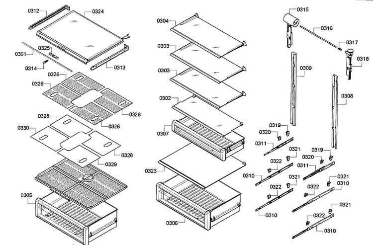 Drawer Assy Diagram and Parts List for T24IR70NSP 43 Thermador Refrigerator