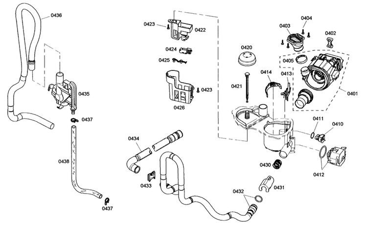 Pump Assy Diagram and Parts List for SHX3AM02UC 01 Bosch Dishwasher