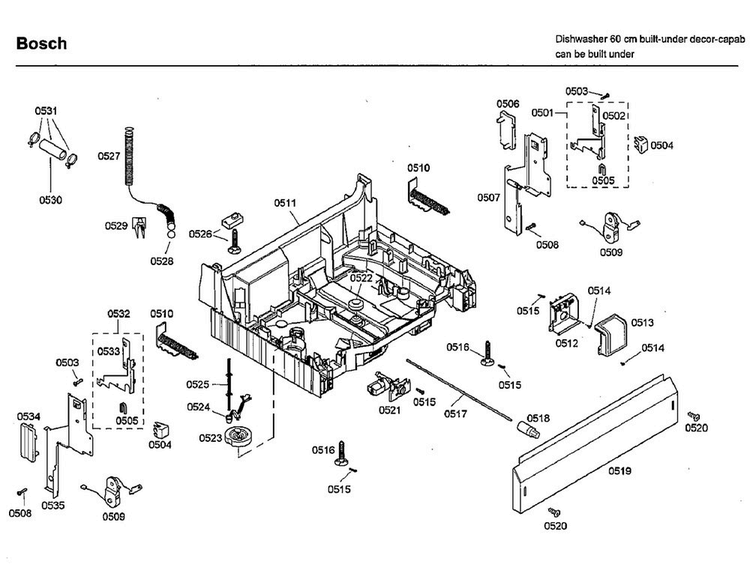 Base Diagram and Parts List for SHU33A02UC 40 Bosch Dishwasher