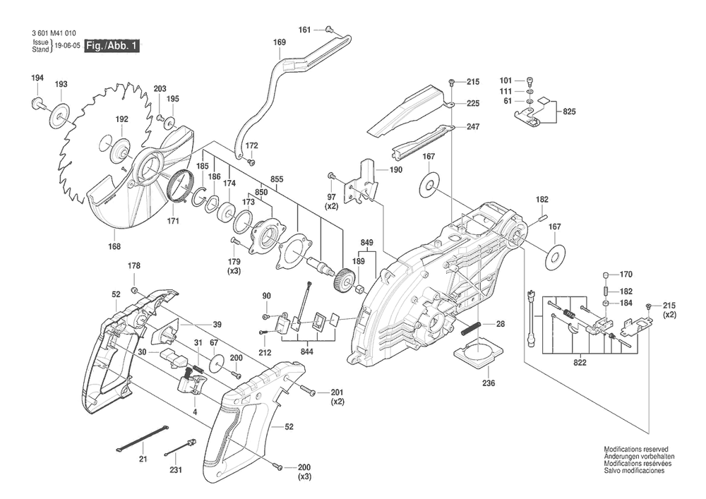 Section 1 Diagram and Parts List for 3601M41010  Bosch Miter Saw