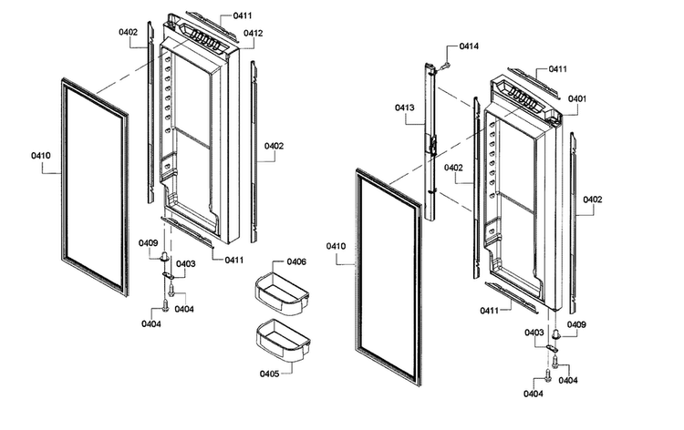 Door Assy Diagram and Parts List for B22CT80SNP 01 Bosch Refrigerator