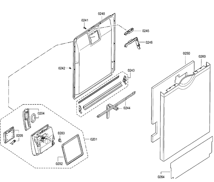 Door Diagram and Parts List for SGE68U55UC 98 Bosch Dishwasher