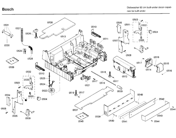 Base Diagram and Parts List for SHE99C05UC 43 Bosch Dishwasher