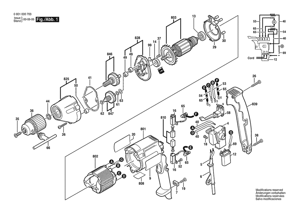 Section 1 Diagram and Parts List for GBM6REX 0601000703 Bosch Drill