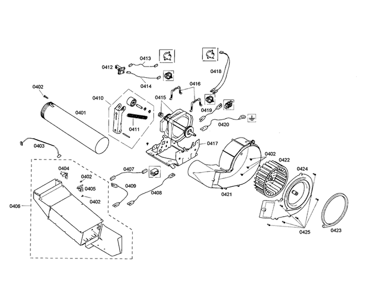 Heater/fan Wheel Diagram and Parts List for WTMC1301US 03 Bosch Dryer