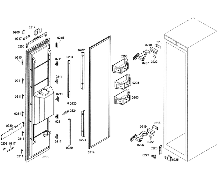Door Assy Diagram and Parts List for T18ID80NLP 43 Thermador Freezer