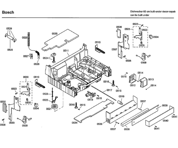 Base Diagram and Parts List for SHE66C02UC 38 Bosch Dishwasher