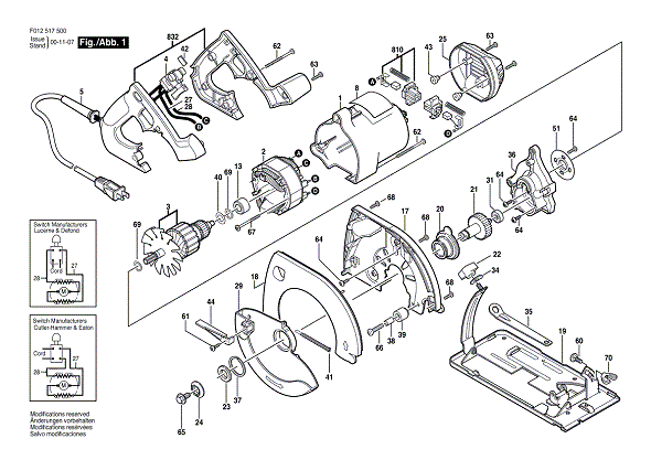 Bosch 5176type1 (F012517600) Diagram and Parts List for 5176 (TYPE 1)(F012517600) Bosch Circular Saw