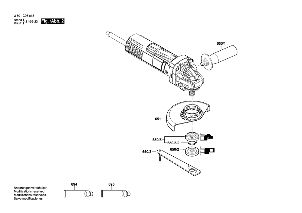 Page 2 Diagram and Parts List for GWS10-450 3601C96013 Bosch Angle Grinder