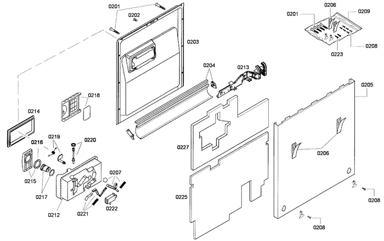 Door Assy Diagram and Parts List for DWHD410GPR-53  Thermador Dishwasher
