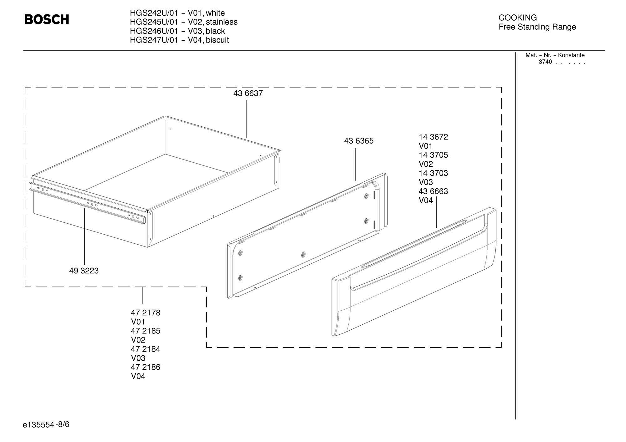 06 - DRAWER Diagram and Parts List for HGS245U  Bosch Range