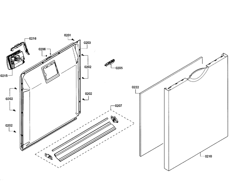 Door Assy Diagram and Parts List for SHE3AR56UC 08 Bosch Dishwasher