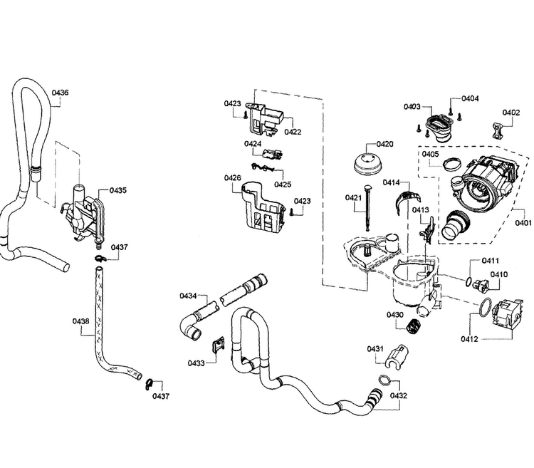 Pump Assy Diagram and Parts List for SHE3AR75UC 08 Bosch Dishwasher
