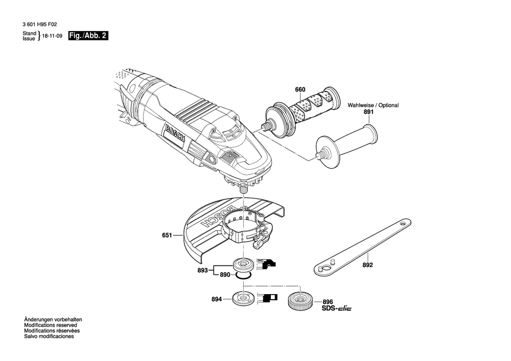 Diagram 2 Diagram and Parts List for GWS26-230LVI 3 601 H95 F02 Bosch Angle Grinder