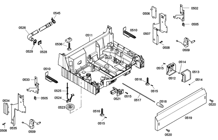 Base Assy Diagram and Parts List for SHE42L15UC 50 Bosch Dishwasher