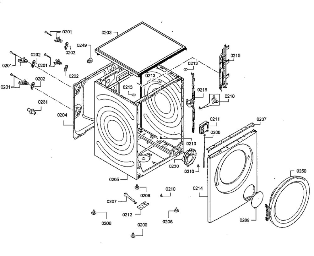 Cabinet Diagram and Parts List for WAT28401UC 09 Bosch Washer