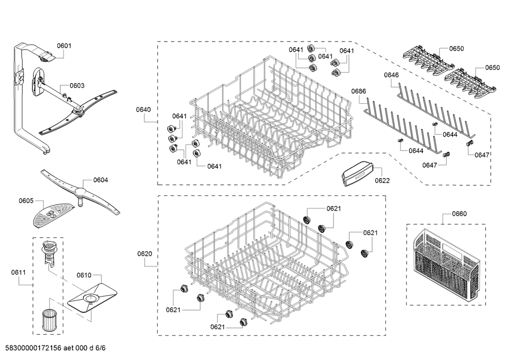 Diagram 6 Diagram and Parts List for SHP53T55UC-09  Bosch Dishwasher