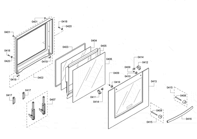 Door Assy Diagram and Parts List for HBN5450UC 08 Bosch Wall Oven