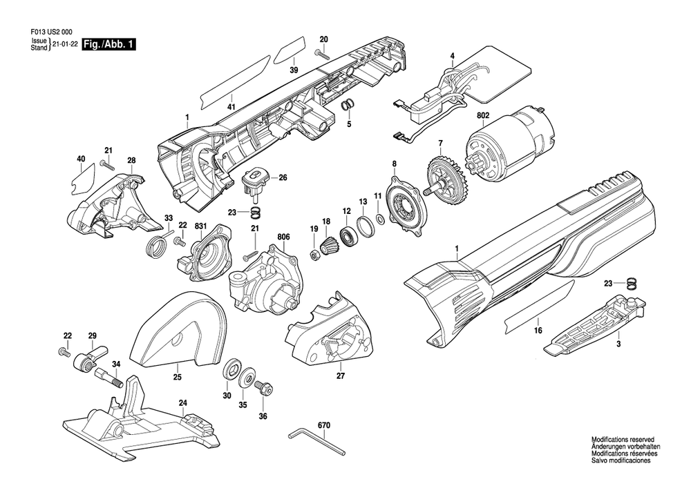 Page 1 Diagram and Parts List for ULTRA-SAW20V F013US2000 Bosch Multi-Tool