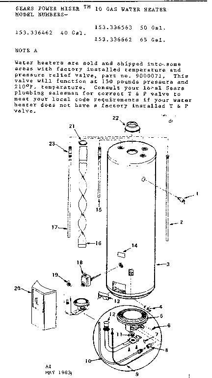 Replacement Parts Diagram and Parts List for 153336662  Kenmore Water Heater