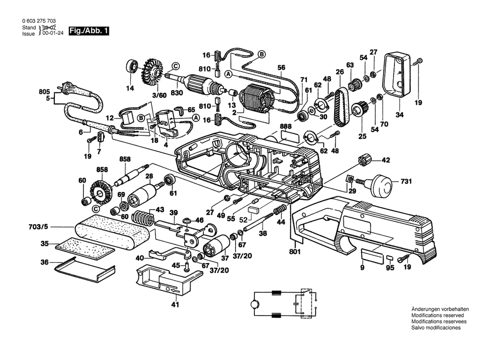 Section 1 Diagram and Parts List for PBS60E 0603275742 Bosch Belt or Drum Sander
