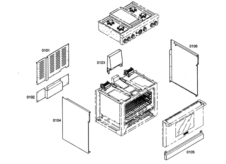 Cabinet Parts Diagram and Parts List for PRL364EDG02  Thermador Range