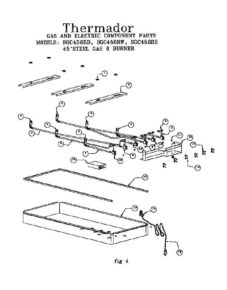 Gas And Electric Components Diagram and Parts List for SGCS456RS  Thermador Cooktop