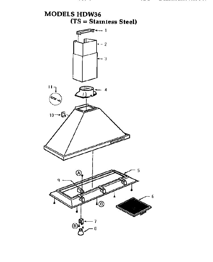 Section 3 Diagram and Parts List for HDW36  Thermador Range Hood