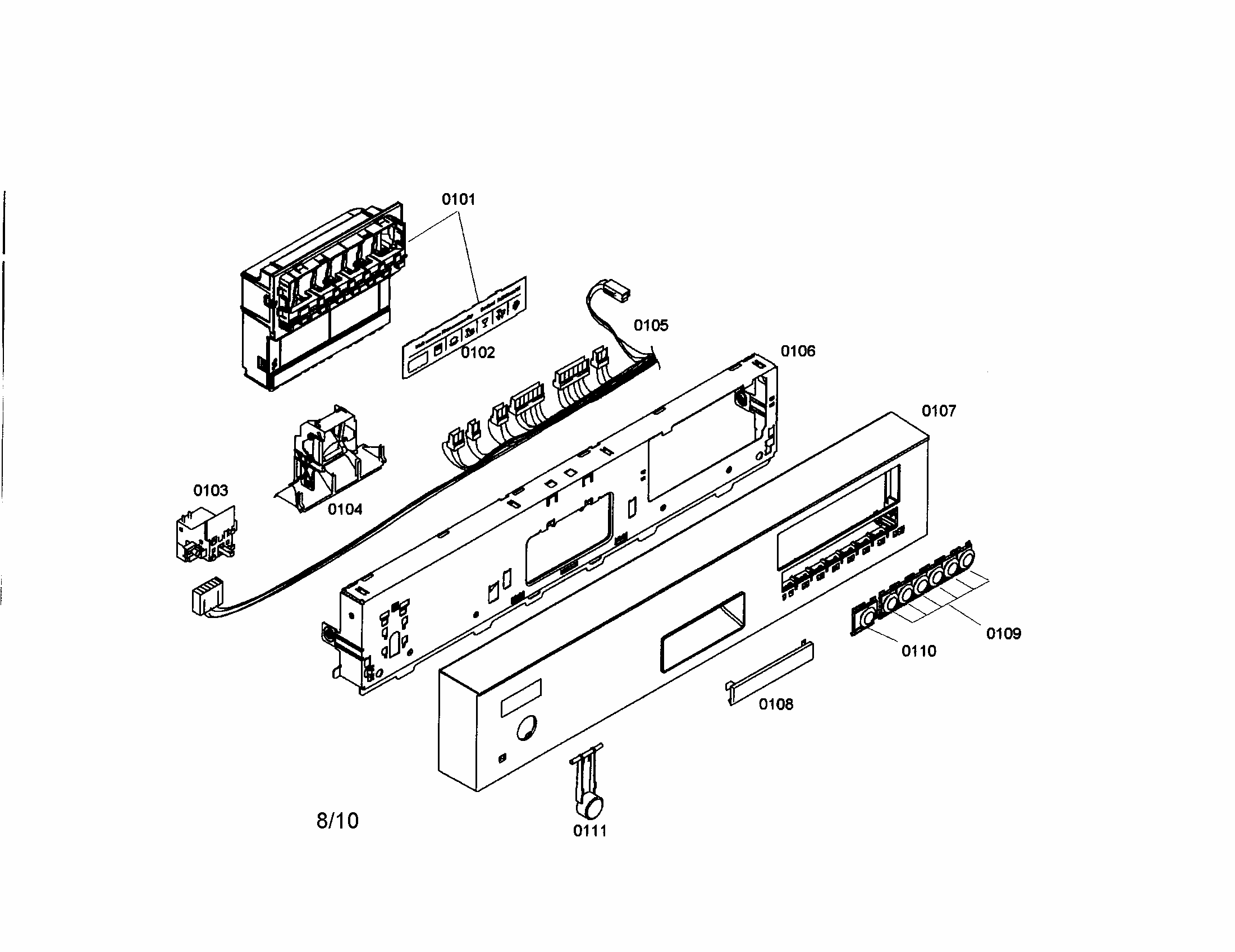 Control Module/fascia Panel Diagram and Parts List for S35KMK17UC 18 Bosch Dishwasher