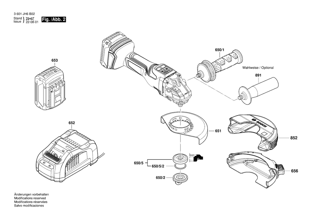 Diagram 2 Diagram and Parts List for GWS18V-15PSC 3 601 JH6 B02 Bosch Angle Grinder