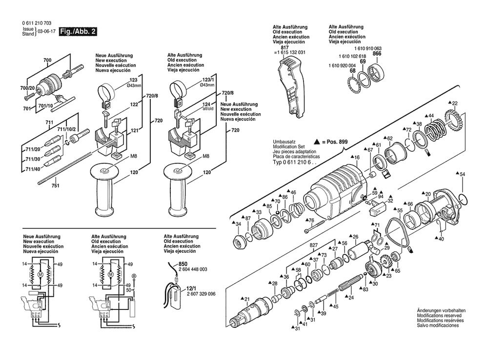 Section 2 Diagram and Parts List for 0611210302  Bosch Hammer Drill