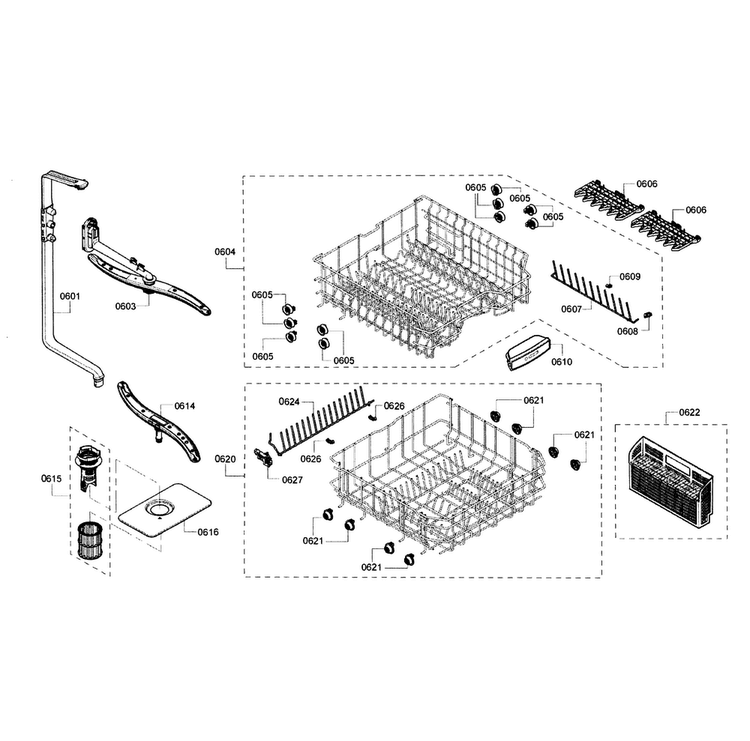 Rack Assy Diagram and Parts List for SHE3AR75UC 14 Bosch Dishwasher