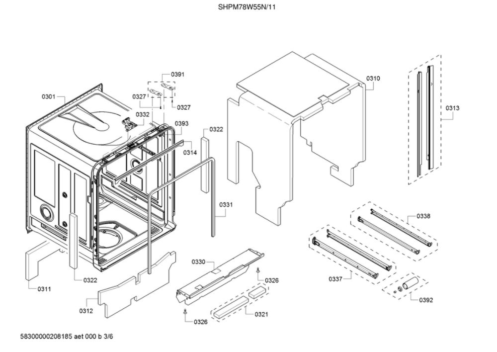 Tub/Trim Diagram and Parts List for SHPM78W55N 11 Bosch Dishwasher