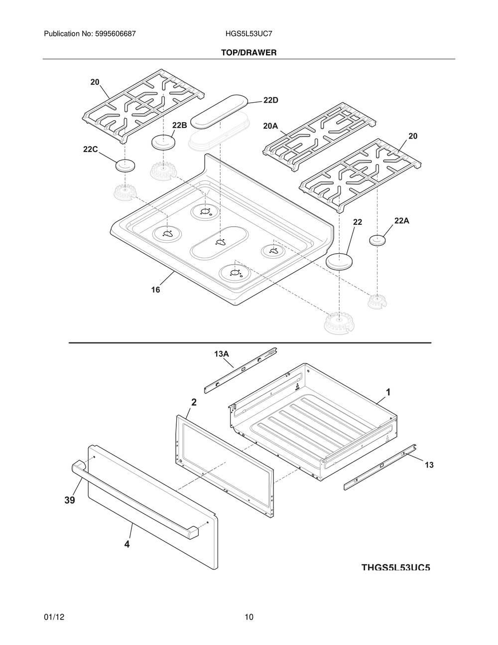 Top/Drawer Diagram and Parts List for HGS5L53UC7  Bosch Range