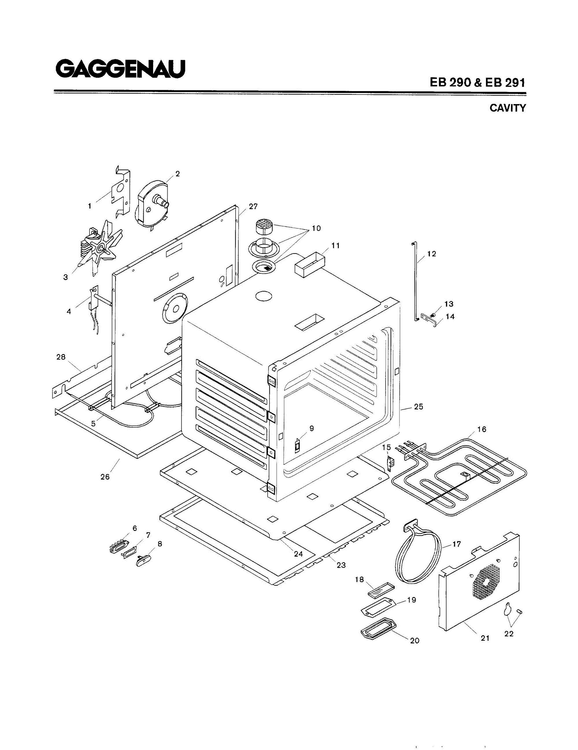02 - CAVITY Diagram and Parts List for EB290-620  Bosch Range