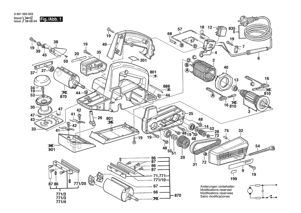 Section 1 Diagram and Parts List for GHO31-82 0601593032 Bosch Planer Jointer