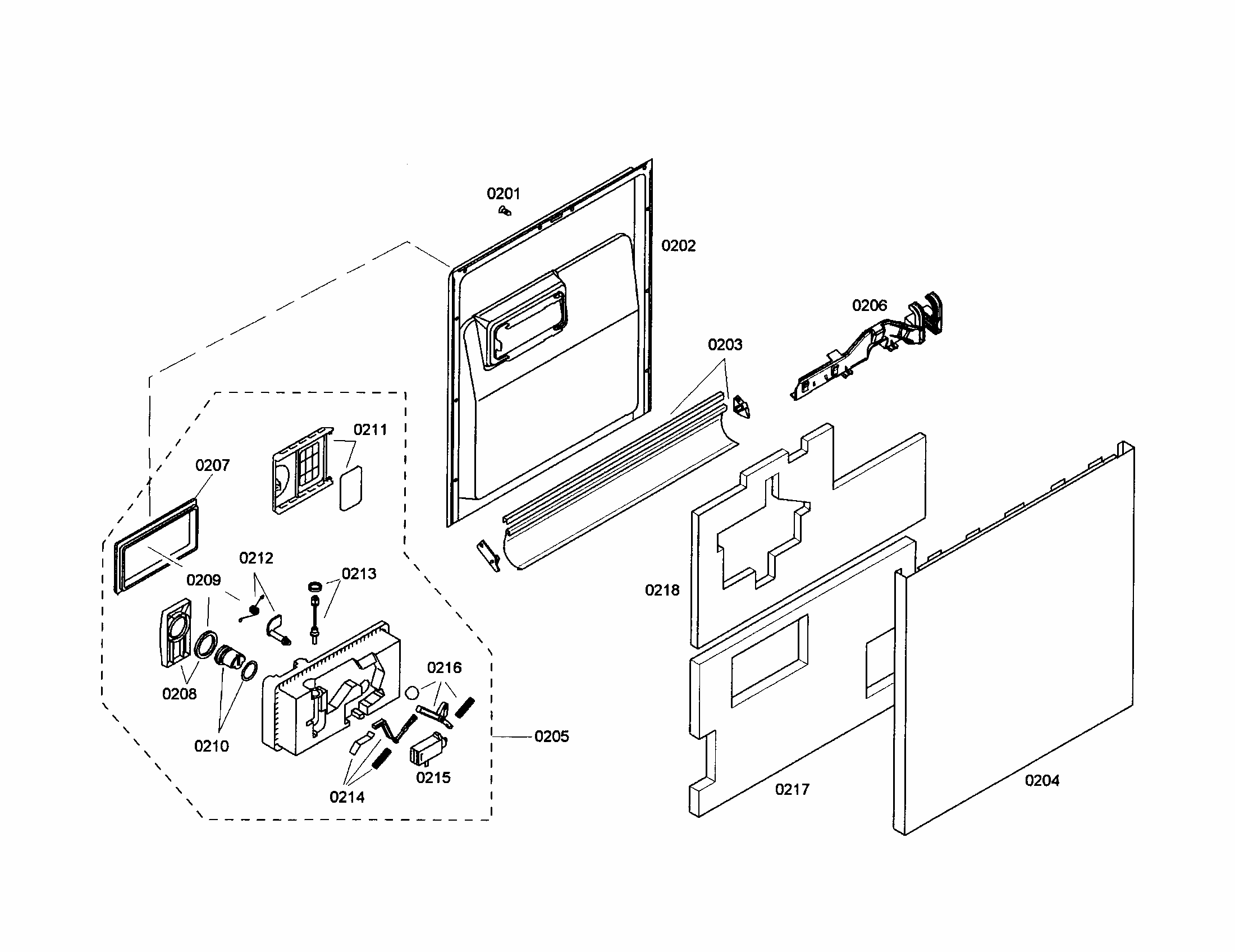 Door/dispenser Diagram and Parts List for S35KMK17UC 46 Bosch Dishwasher
