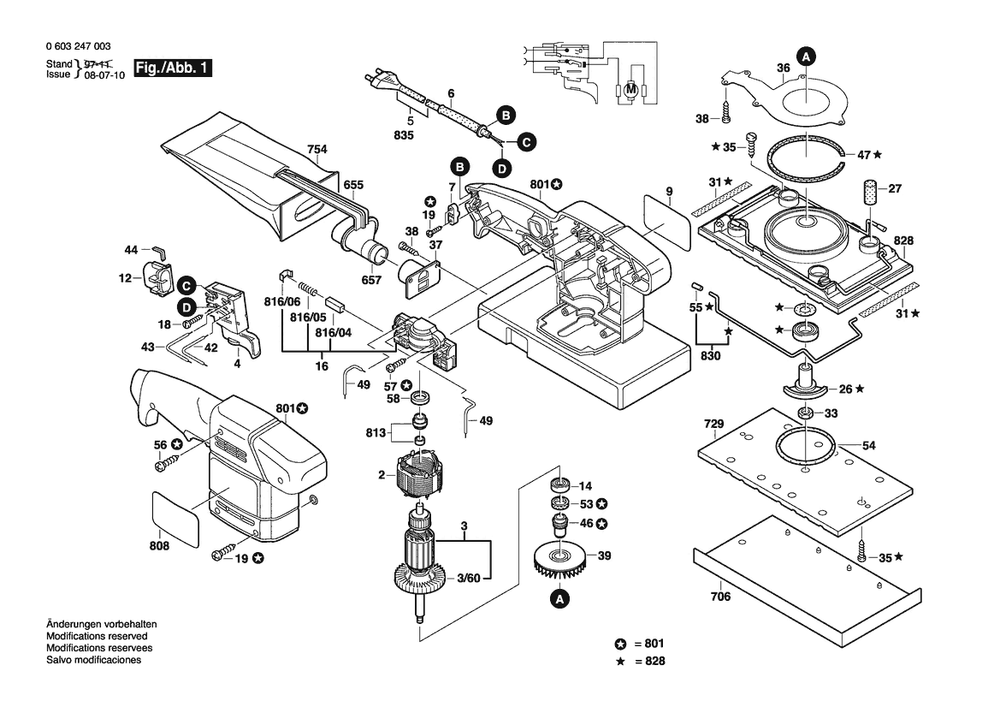 Section 1 Diagram and Parts List for PSS23A 0603247032 Bosch Orbital or Palm Sander