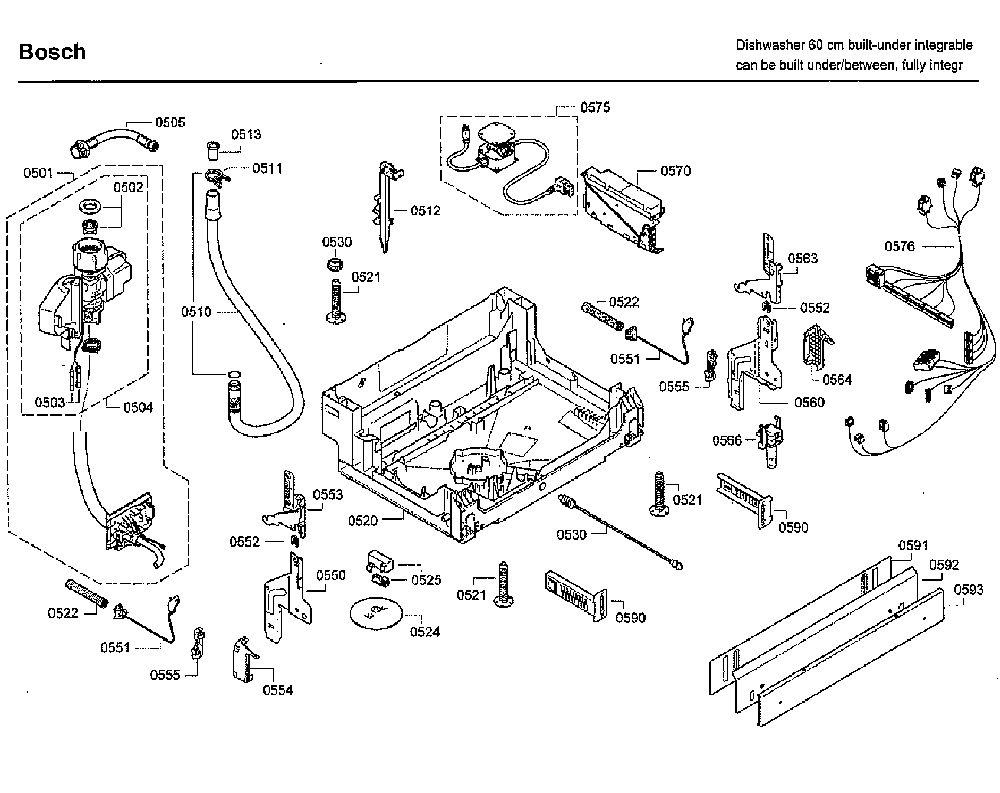 Base Diagram and Parts List for SHV9PT53UC 01 Bosch Dishwasher