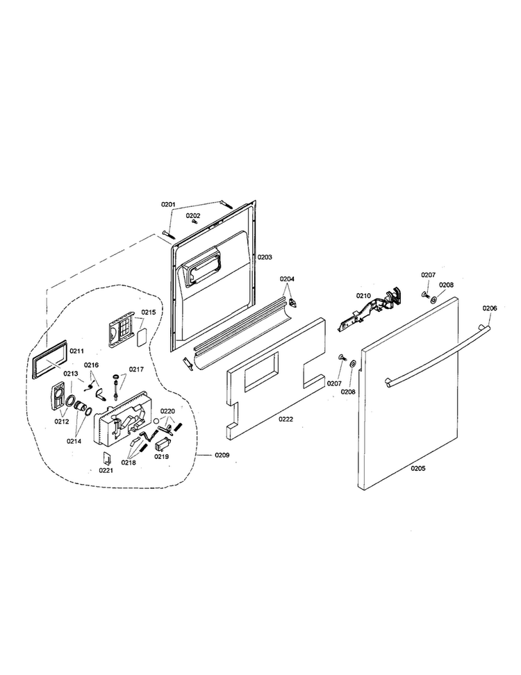Door Diagram and Parts List for SHX46L05UC 18 Bosch Dishwasher