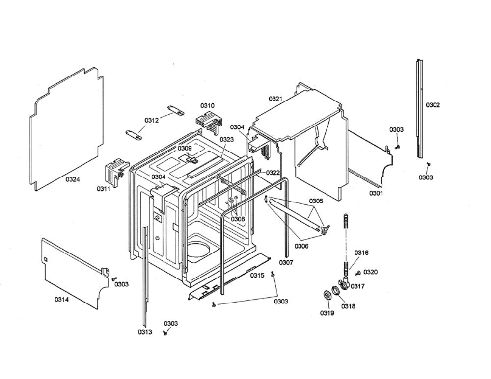 Tub Diagram and Parts List for SHE68M05UC 46 Bosch Dishwasher