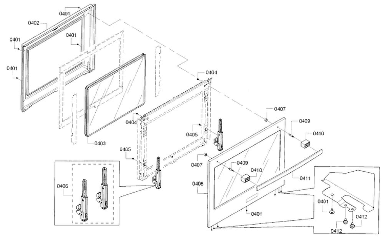 Door Assy Diagram and Parts List for HBL5751UC 01 Bosch Microwave