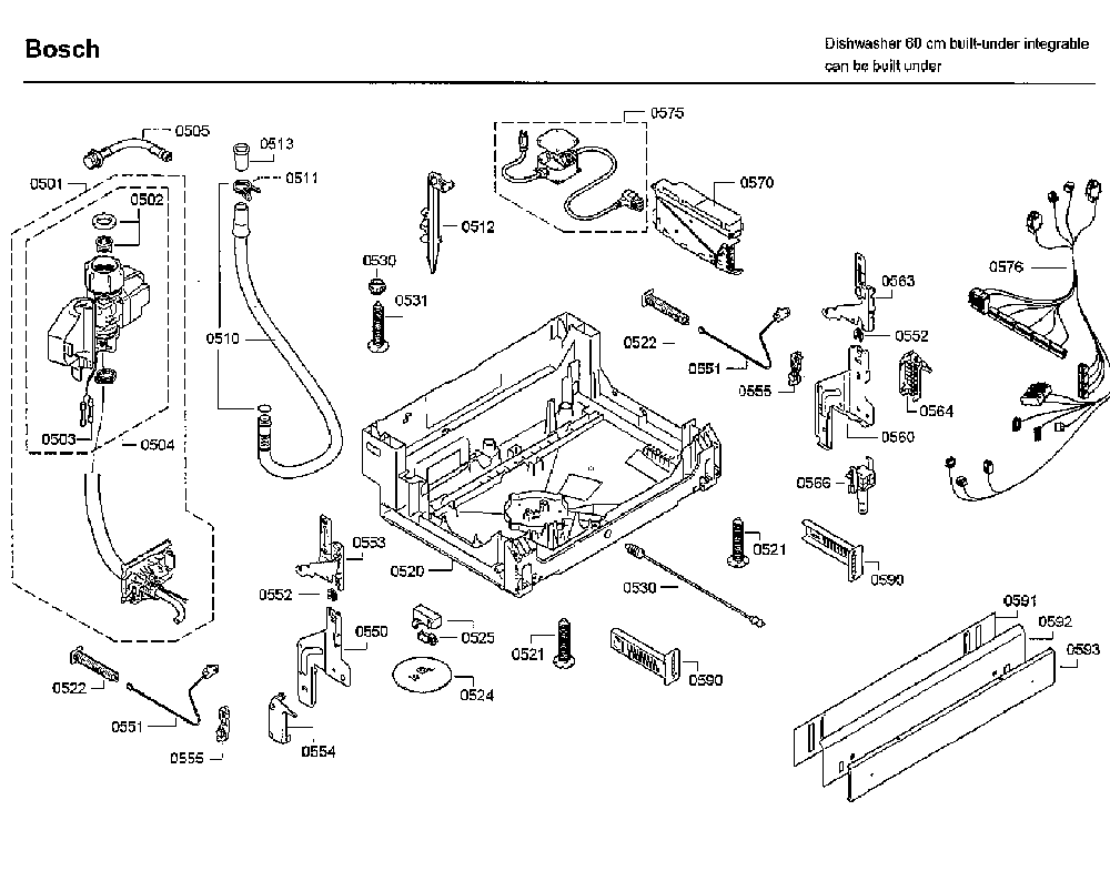 Base Diagram and Parts List for SHX9PT55UC 93 Bosch Dishwasher