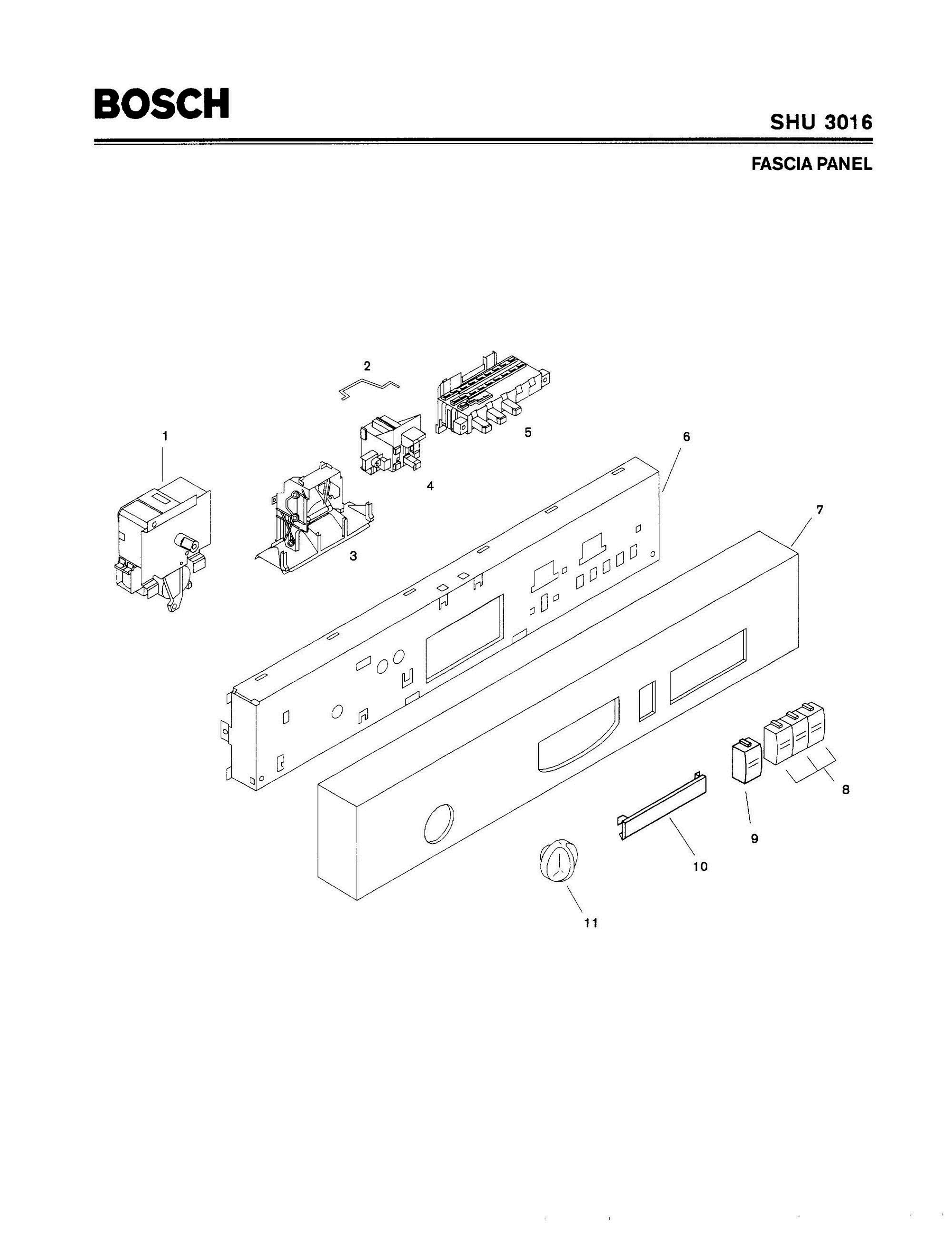 01 - FASCIA PANEL Diagram and Parts List for SHU3016  Bosch Dishwasher