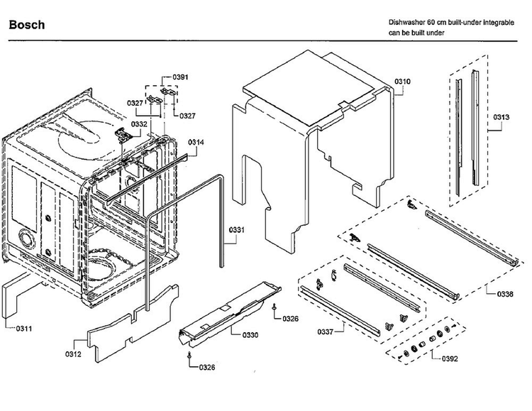 Cabinet Diagram and Parts List for SHP65TL6UC 09 Bosch Dishwasher