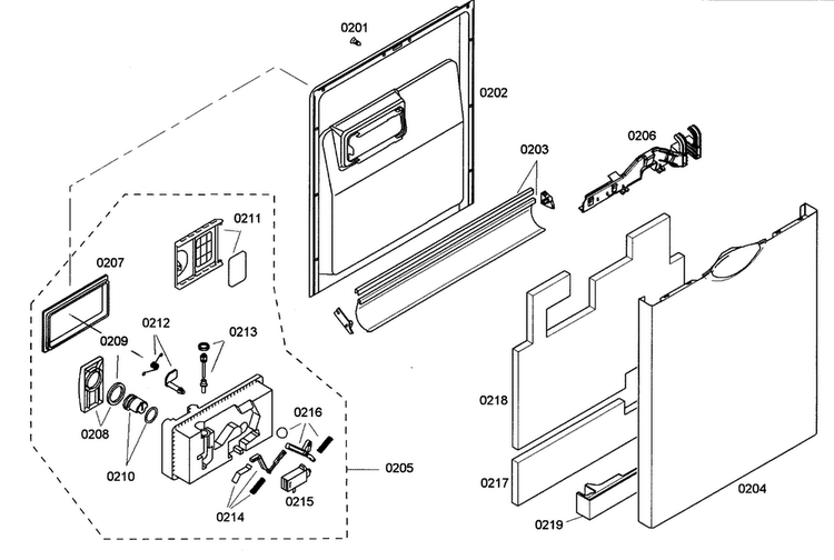 Door Assy Diagram and Parts List for SHE42L15UC 47 Bosch Dishwasher